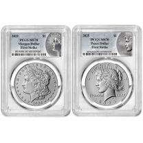 2024 Morgan & Peace Silver Dollar Two-Coin Set PCGS MS-70 First Strike | Both Sides