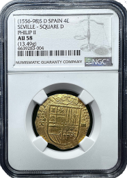 1556-98  Spain | 4 Escudo | NGC | AU-58 | In Holder
