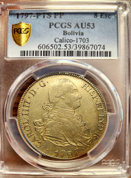 1797-PTS-PP Bolivia 8 Escudo – PCGS AU53 | In Holder