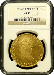 1819 MO-JJ | Mexico 8 Escudo | NGC MS62 | In Holder