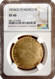 1834 | Mexico 8 Escudo | XF-40 | In Holder